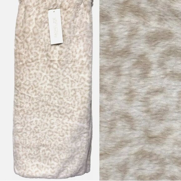 Rachel Zoe Snow Leopard Print Faux Fur Throw Blanket Cream Tan 50x70 Luxury NEW